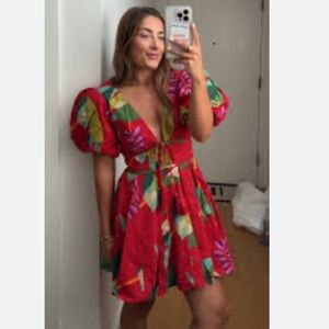House of Harlow Tropical Fit & Flare Vibrant Red Floral Dress
